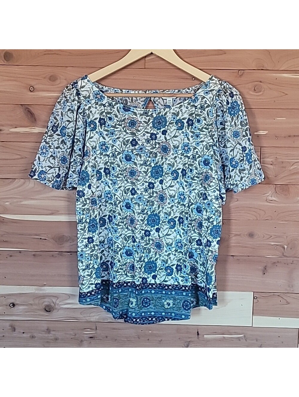 Lucky Brand Top, Size M, Floral, Green, Blue, Tan, White, Boho NWT